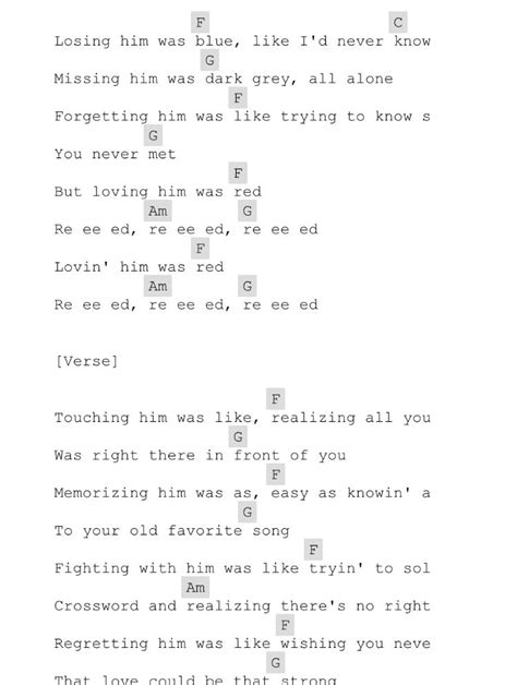 red chords|Red chords with lyrics by Taylor Swift for guitar and ukulele.